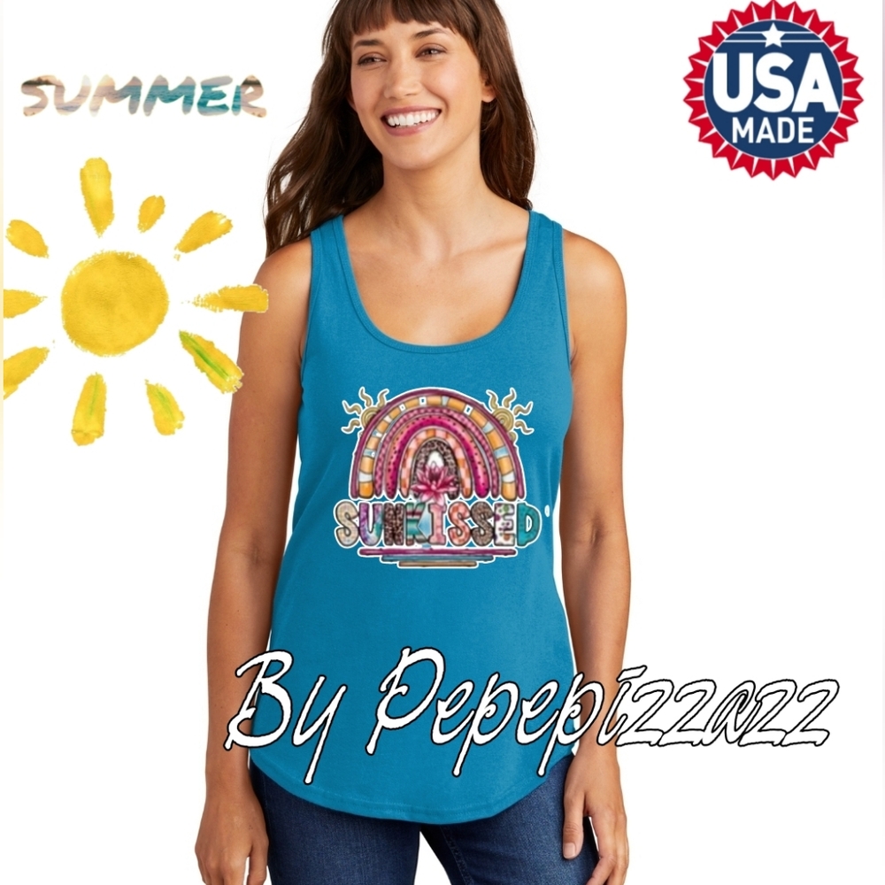 NWT BEACH VIBES- Sunkissed Tank Top Handmade DTF GRAPHICS COMFY COTTON - Picture 2 of 7